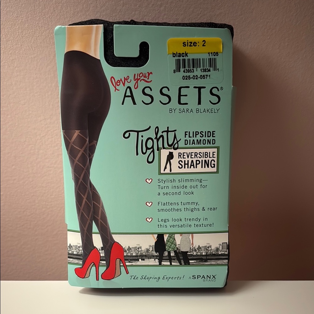 NEW Love Your ASSETS by Sara Blakely Flipside Diamond Shaping Tights Black Sz 2